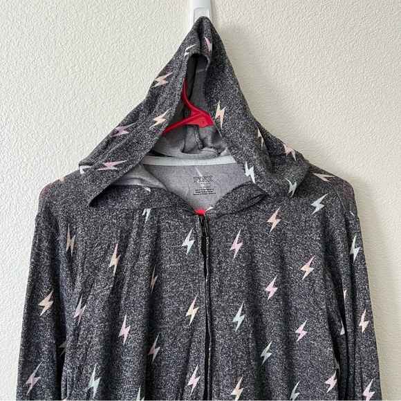 PINK Victoria’s Secret Black Rainbow Ombré Lightning Bolt Zip Up Hoodie - Sz L - Picture 2 of 8